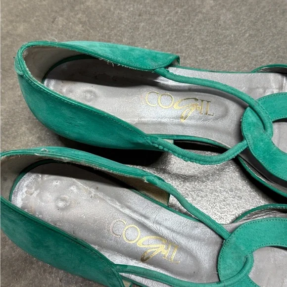 Vintage D’Orsay Flats Women Size 9 Teal Leather Suede Pointed Toe Low Heels - Picture 6 of 6